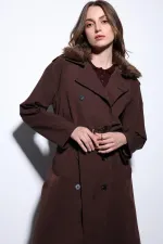 Trench-coat pour femme Antioch Coffee à col en fausse fourrure