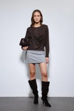 Antioch Coffee Draped Shawl Detailed Top