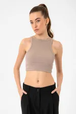 Débardeur court côtelé beige Antioch pour femme