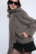 Antioch Açık Kahve Atkı Yaka Suni Kürklü Kaban