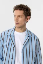 Antioch Mavi Relax Fit Çizgili Erkek Gömlek