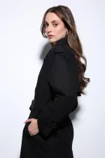 Antioch Black Double-Breasted Belted Women's Trench Coat