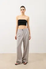 Antioch Light Grey Wide Leg Women's Trousers with Dart Detail