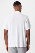 Antioch Beyaz Polo Yaka Fermuarlı Erkek T-Shirt