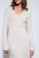 Antioch Off-White Knit Dress with Slit Detail