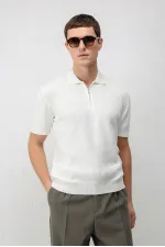 T-shirt en maille Antioch Ecru Comfort Slim à fermeture éclair pour homme