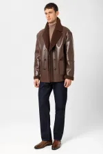 Veste croisée en similicuir pour homme Antioch avec doublure couleur café