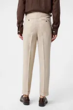 Antioch Beige 100% Linen Italian Cut Men's Trousers
