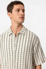 Antioch Khaki Striped Knitted Short-Sleeved Men's Shirt