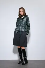 Veste en similicuir vert Antioch avec ceinture