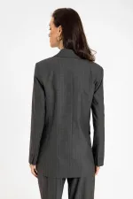 Antioch Anthracite Women's Single Button Striped Blazer Jacket