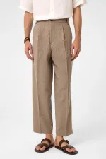 Antioch Kahve Yüksek Bel Pileli Relax Fit Erkek Pantolon
