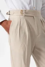 Pantalon homme Antioch beige à taille haute plissé et texturé
