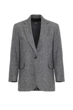 Antioch Black Women's Relax Fit Herringbone Pattern Blazer Jacket