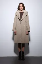 Antioch Bej Suni Kürklü Yaka Kadın Trençkot