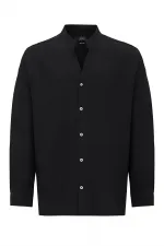 Antioch Black Mandarin Collar Long-Sleeve Men's Shirt
