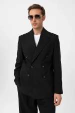 Antioch Black Relax Fit Double-Breasted Men's Blazer Jacket