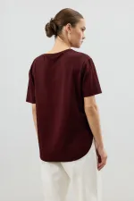 Antioch Bordo Dökümlü Kadın T-Shirt