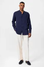 Antioch Light Navy Blue Mandarin Collar Regular Fit Men's Shirt