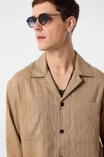 Antioch Açık Kahve Modal Kumaş Çizgili Erkek Gömlek