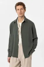 Antioch Haki Relax Fit Liyosel Kumaş Erkek Gömlek