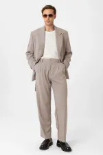 Antioch Bej Çift Pileli Baggy Fit Erkek Pantolon