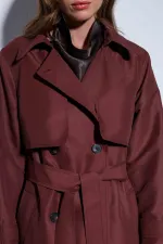 Trench-coat Antioch bordeaux à double boutonnage et ceinture pour femme