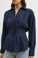 Chemise Antioch bleu marine plissée en popeline pour femme