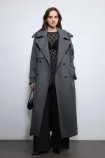 Antioch Antrasit Oversize Kemerli Kaban