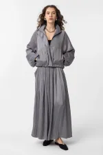 Antioch Gri Dik Yaka İnce Kadın Bomber Ceket