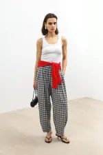 Pantalon à carreaux Antioch gris à ourlet ajustable pour femme