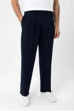 Pantalon homme Antioch bleu marine à taille haute plissée et coupe décontractée