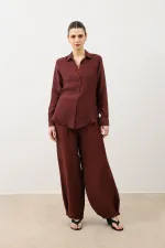 Antioch Bordo Dökümlü Müslin Kadın Gömlek