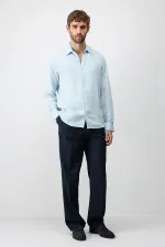 Chemise homme Antioch Bebe bleue en lin mélangé, coupe décontractée
