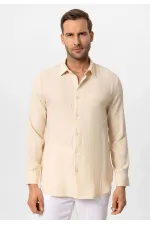 Antioch Bej Müslin Kumaş Uzun Kollu Erkek Gömlek