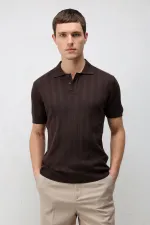 Antioch Coffee Textured Knit Men's Polo T-Shirt