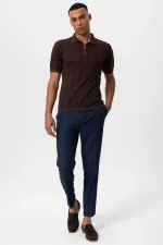 Antioch Kahve Polo Yaka Fermuarlı Örme Erkek T-Shirt