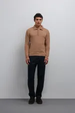 Pull homme Antioch beige à col boutonné