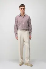 Chemise rayée Antioch Burgundy en mélange de lyocell, coupe décontractée, pour homme