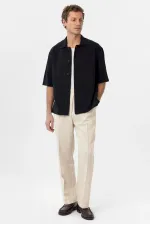 Antioch Black Textured Jacquard Cotton Men's Short-Sleeve Shirt