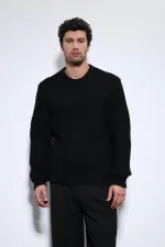 Pull Antioch noir en maille texturée pour homme
