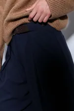 Antioch Lacivert Pileli Geniş Kadın Pantolon