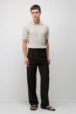 Antioch Koyu Kahve Keten Karışımlı Erkek Baggy Pantolon