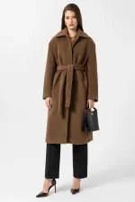 Manteau texturé doux avec ceinture pour femme Antioch Coffee