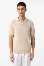 T-shirt à col polo en maille 100% coton Antioch Stone