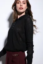 Antioch Siyah Polo Yaka Desenli Triko Kadın Kazak