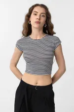 T-shirt rayé court noir Antioch pour femme