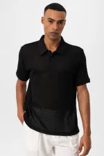 Antioch Siyah Polo Yaka Örme Erkek T-Shirt