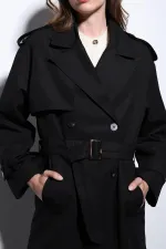 Antioch Black Double-Breasted Belted Women's Trench Coat