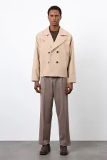 Antioch Beige Double-Breasted Short Men's Coat